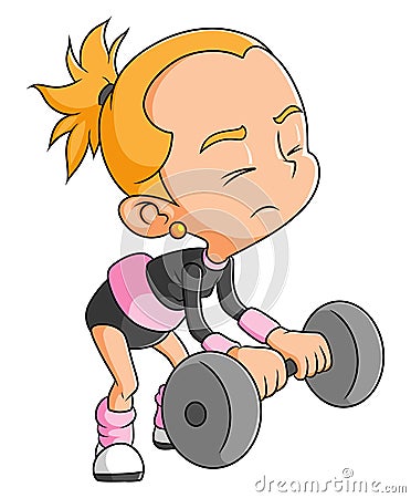 The strong young girl is lifting the weight Vector Illustration