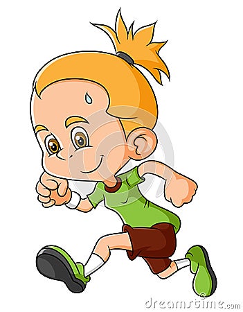 The strong young girl is running with the tired expression Vector Illustration