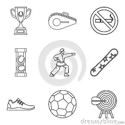 Strongest athlete icons set, outline style Vector Illustration