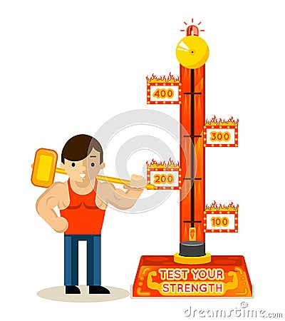 Strongman and test your strength game Vector Illustration