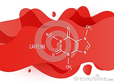 Structural chemical formula of caffeine with red liquid fluid gradient shape with copy space on white background Vector Illustration