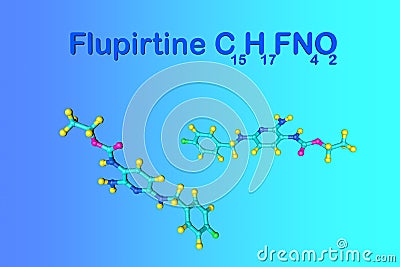 Structural chemical formula and molecular model of flupirtine. Flupirtine is used to treat acute and chronic pain Cartoon Illustration