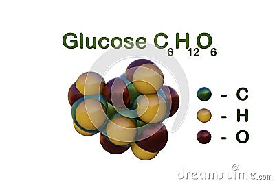 Structural chemical formula and molecular model of glucose or dextrose, a simple sugar circulates in the blood as blood Cartoon Illustration