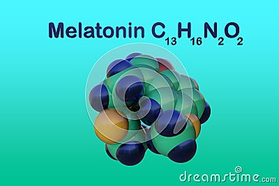 Structural chemical formula and molecular model of melatonin, a hormone that regulates sleep and wakefulness. Melatonin Cartoon Illustration