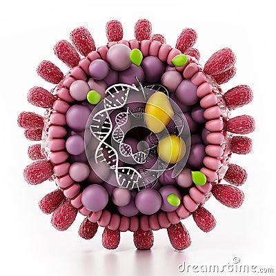 Structural detail of Hepatitis B virus isolated on white. 3D illustration Cartoon Illustration