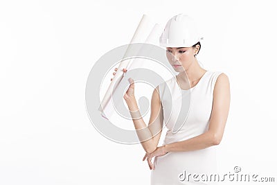 Structural engineer holding drafting paper Stock Photo