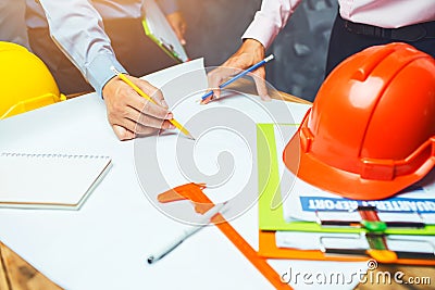 Structural engineer teamwork discussing hardworking in the office on building structure concept of worldwide building project. Stock Photo