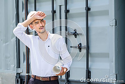 Structural engineers are going to drafted on white paper. Stock Photo