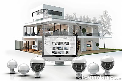 Structural networking supports reliable connections in surveillance systems with barrier systems for motion detection and watchful Cartoon Illustration