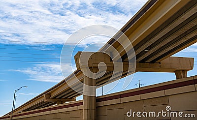 structural overpass in perspective. overpass structure of bridge. structural roadway. road junction. flyover Stock Photo