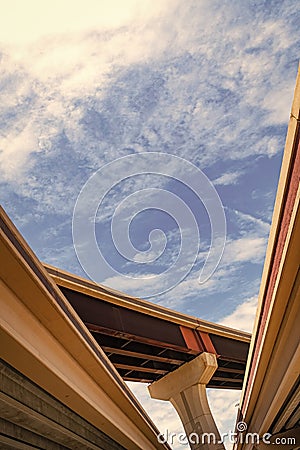 structural overpass in perspective. overpass structure of bridge. structural roadway. road junction. flyover Stock Photo