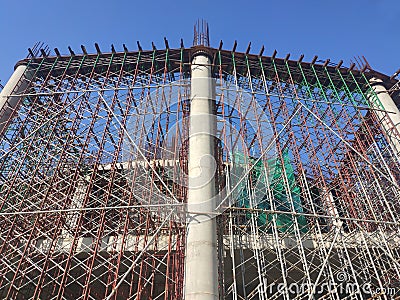 Structural work is underway at the construction site. Work is carried out in stages according to the sequence of work. Editorial Stock Photo