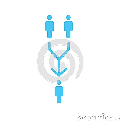 structure of company icon, three people, business report concept. two level hierarchy with an split arrow down. vector illustratio Cartoon Illustration