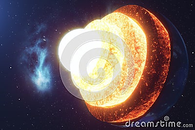 Structure core Earth. Structure layers of the earth. The structure of the earth`s crust. Earth cross section in space Stock Photo