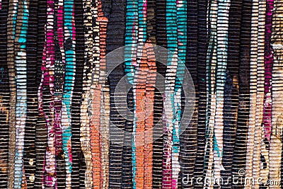 Structure of fabric. Bright colored strips on diagonal. Stock Photo