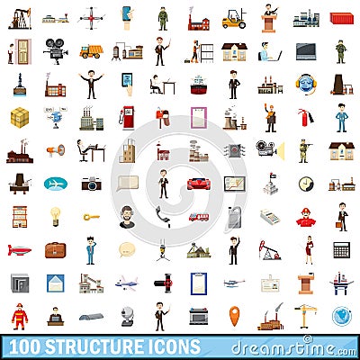 100 structure icons set, cartoon style Vector Illustration