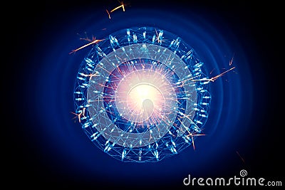 Structure of Nucleus of Atom Nuclear ignition of inner core atomic bomb Cartoon Illustration