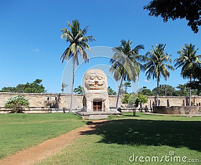 Structure outside temple resembles a lion Stock Photo