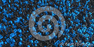Structure of rectangles of different heights. Abstract geometric isometric background in black and blue colors. 3D rendering Stock Photo