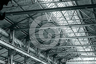 Structure steel frame of industrial roof with skylights Stock Photo