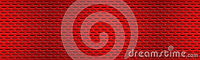 Structured red perforated metal texture header. Aluminium grating banner. Abstract metallic background Vector Illustration