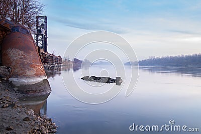 Structures Along the Missouri River Stock Photo