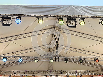 Structures of stage illumination lights equipment Stock Photo