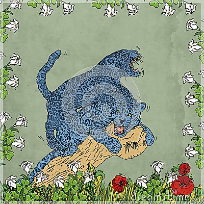 The struggle Panthers blue, framed by flowers. Stock Photo