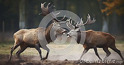 The Struggle for Supremacy Among Red Deer in a Wildlife Park During the Rut Stock Photo