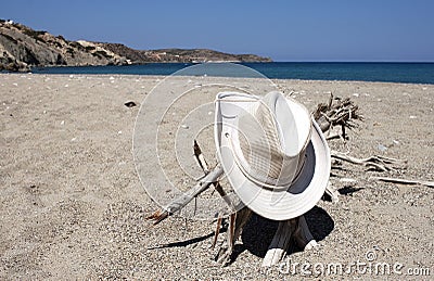 Stub and hat on the beach Stock Photo