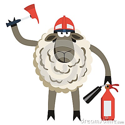 Stubborn Lamb Fireman Vector Vector Illustration