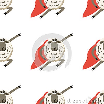 Stubborn Lamb superhero with red cloak. Vector Vector Illustration