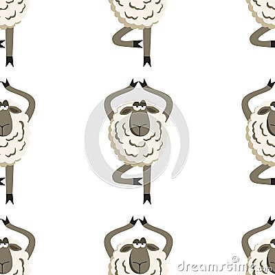Stubborn Lamb in Yoga Tree Pose Vector Vector Illustration