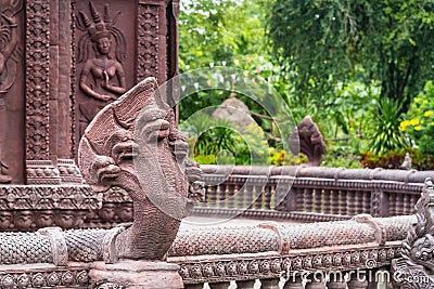 Stucco ancient. Stucco adorn ancient sanctuary. Huay Kaew temple in Lopburi, Thailand Stock Photo