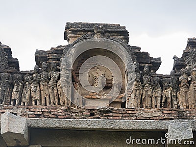 Stucco art work on the temples shikhara kalasa at Hampi Editorial Stock Photo