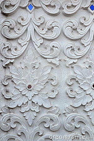 Stucco white sculpture decorative pattern wall design square format. Stock Photo