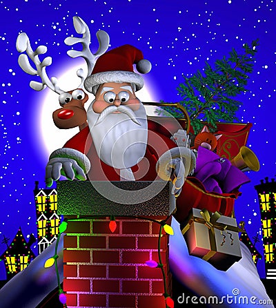 Stuck Santa Cartoon Illustration