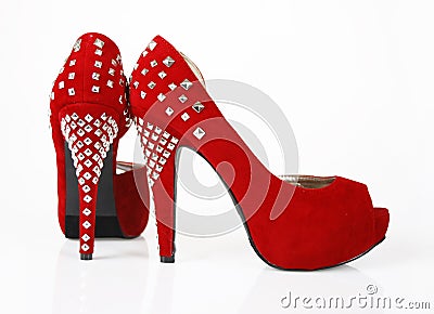 Studded red shoes Stock Photo