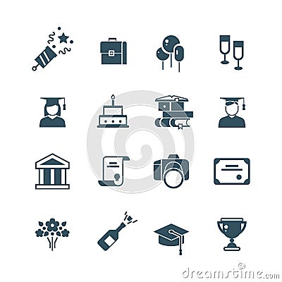 Student achievement and high school graduation vector icons Vector Illustration