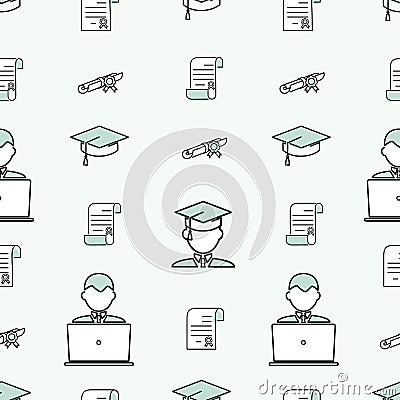 Student attributes pattern. Vector line symbols. Distance learning. Background, template Vector Illustration