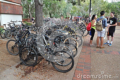 Student bike parking area at the University of Florida Editorial Stock Photo