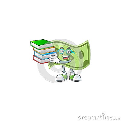 Student with book paper money dollar for price profit. Vector Illustration
