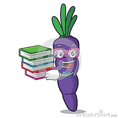 Student with book purple carrot slices in cartoon shape Vector Illustration
