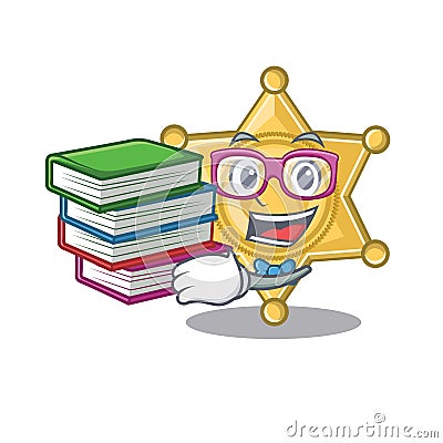 Student with book star police badge on cartoon table Vector Illustration
