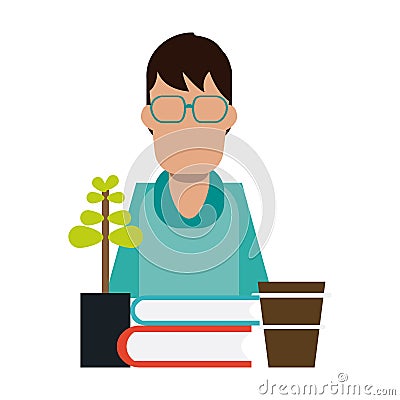 Student books coffee and bonsai Vector Illustration