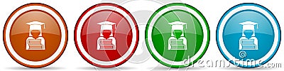 Student, books education, knowledge glossy icons, set of modern design buttons for web, internet and mobile applications in four Stock Photo