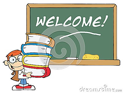 Student With Books In Front Of School Chalk Board Vector Illustration