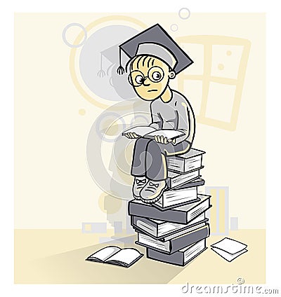 Student on books Cartoon Illustration