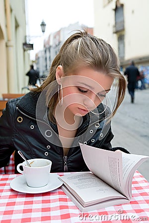 The student in cafe street in old city Stock Photo