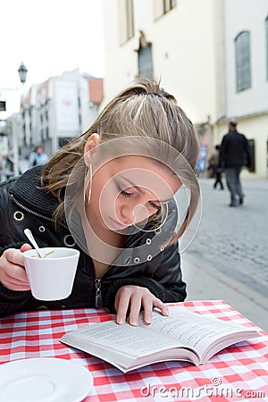 The student in cafe street in old city Stock Photo